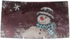 Teller & Platten|Weihnachten^Cristalica Glasplatte rot mit Schneemann, Glasschale Teller Tischdeko Handmade