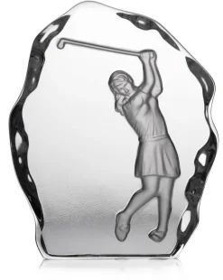 Pokal & Glasblock^Cristalica Glaspokal Golfspielerin Frau Bleikristall teilmattiert 18,5cm