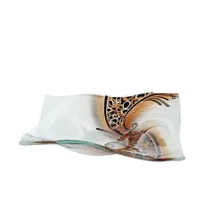 Schalen^Art Glass Glasschale Teller quadratisch Design Objekt Fusingglas weiß gold 32cm Handmade