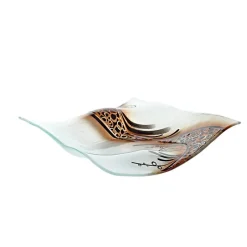 Schalen^Art Glass Glasschale Teller quadratisch Designobjekt Fusingglas weiß gold 22x22cm Handmade