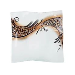 Schalen^Art Glass Glasschale Teller quadratisch Designobjekt Fusingglas weiß gold 22x22cm Handmade