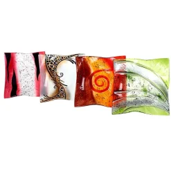 Schalen^Art Glass Glasschale Teller quadratisch Designobjekt Fusingglas weiß gold 22x22cm Handmade