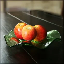 Schalen^Art Glass Glasschale Thüringer Waldglas grün 23cm gewellt Schüssel Gefäß Handmade