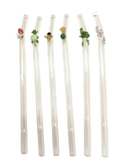 Einweihung|Besteck & Zubehör^Cristalica Glasstrohhalme 6er-Set Trinkhalm mit Bürste wiederverwendbar bunt 20cm x 8 mm