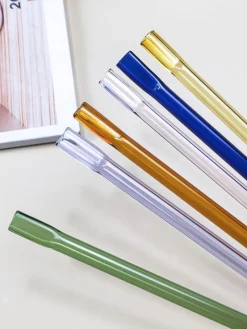 Einweihung|Besteck & Zubehör^Cristalica Glasstrohhalme 6er-Set Trinkhalm mit Bürste wiederverwendbar bunt 20cm x 8 mm