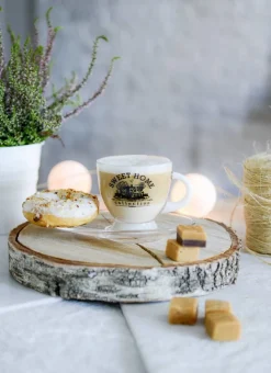 Tassen^Cristalica Glastasse mit Teller Home Sweet Home 230ml