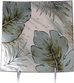 Glasteller^Cristalica Glasteller Blatt, Glasschale Teller Tischdeko quadratisch ca. 19x19cm Handmade