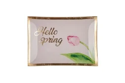 Ostern|Ostern^Glaswaren sonstige Glasteller Goldrand Hello Spring rosa 10x14cm