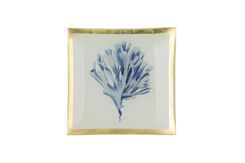 Geburtstag|Glasteller^Glaswaren sonstige Glasteller Goldrand Koralle weiß blau Maritim 10x10cm
