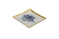 Geburtstag|Glasteller^Glaswaren sonstige Glasteller Goldrand Koralle weiß blau Maritim 10x10cm