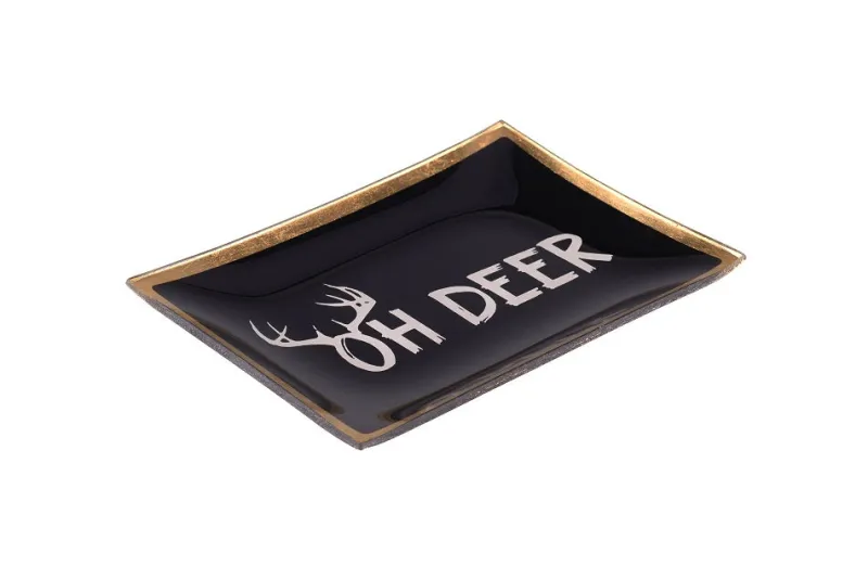 Weihnachten|Weihnachten^Gift Company Glasteller Goldrand Schriftzug Oh Deer Geweih14x10cm