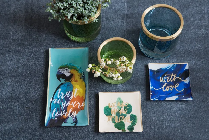 Weihnachten|Weihnachten^Gift Company Glasteller Goldrand Schriftzug Oh Deer Geweih14x10cm