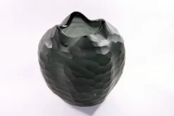 Vasen^Art Glass Glasvase rund Blumengefäß Deko Tischvase Moonlight Höhe 18cm grau Handmade