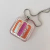 Halskette|Fusing Glasschmuck^Cristalica Art Glass Halskette eckig mit Glasanhänger Rosa Orange Fusing (Edelstahlkette)