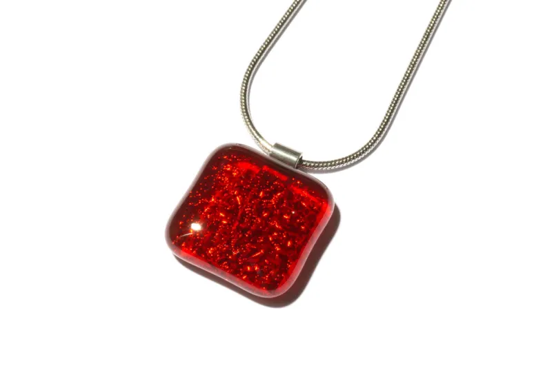 Halskette|Fusing Glasschmuck^Cristalica Halskette mit Glasanhänger Red Stone Simply (Edelstahlkette)