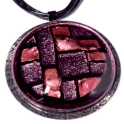 Halskette|Fusing Glasschmuck^Art Glass Halskette Rund mit Glasanhänger Lila Schwarz Fusing (Lederbandkette)