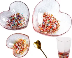 Valentienstag|Schalen & Schüsseln^Cristalica Herzschale Glasschale Bunt Konfeti/Transparent