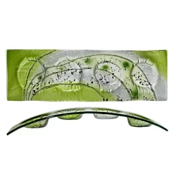 Kerzenhalter^Cristalica Kingdom Kerzenhalter Bogen Adventskranz 4er Kerzenteller grün Fusing Glas 42cm Handmade