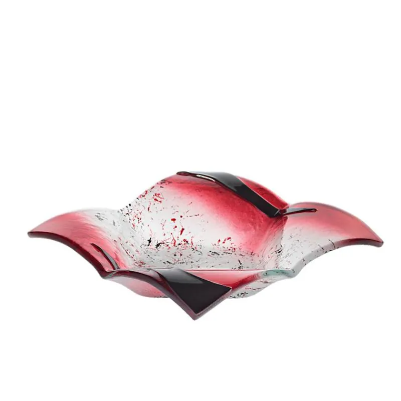 Valentienstag|Kerzenhalter^Art Glass Kerzenhalter Glasschale Blüte Tischdeko Fusing Glas weiß rot 16x16cm Handmade