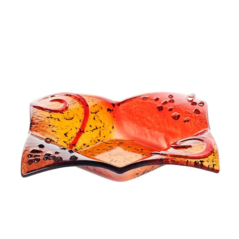 Kerzenhalter^Art Glass Kerzenhalter Glasschale Blüte Tischdekoration Fusing Glas rot 16x16cm Handmade