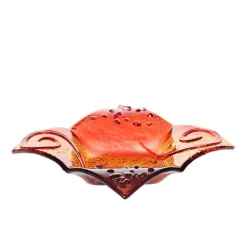 Kerzenhalter^Art Glass Kerzenhalter Glasschale Blüte Tischdekoration Fusing Glas rot 16x16cm Handmade