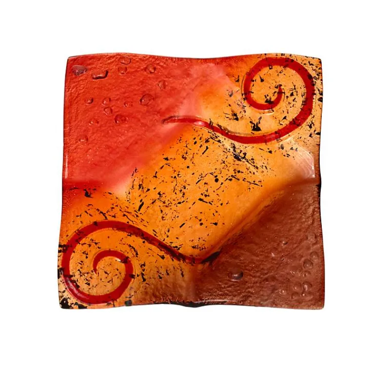 Kerzenhalter^Art Glass Kerzenhalter Glasschale Blüte Tischdekoration Fusing Glas rot 16x16cm Handmade