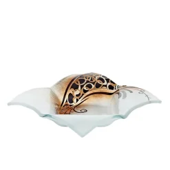 Kerzenhalter^Art Glass Kerzenhalter Glasschale Blüte Tischdeko Fusing Glas weiß gold 16x16cm Handmade