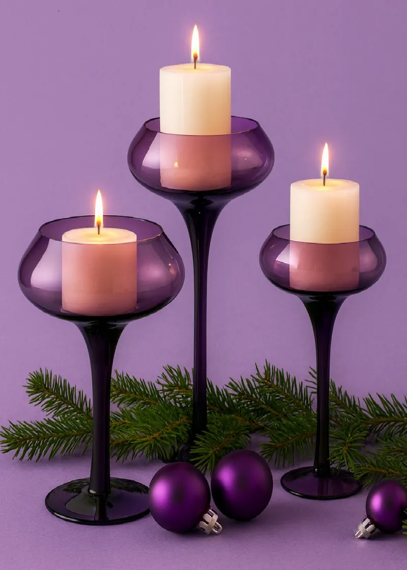 Kerzenhalter^Amara Design Kerzenhalter Kerzenständer Teelichthalter Sunstar Violett Glas 25 cm