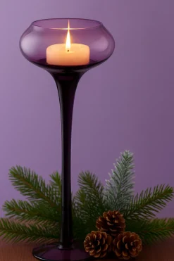 Kerzenhalter^Amara Design Kerzenhalter Kerzenständer Teelichthalter Sunstar Violett Glas 30cm