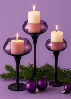 Kerzenhalter^Amara Design Kerzenhalter Kerzenständer Teelichthalter Sunstar Violett Glas 20 cm