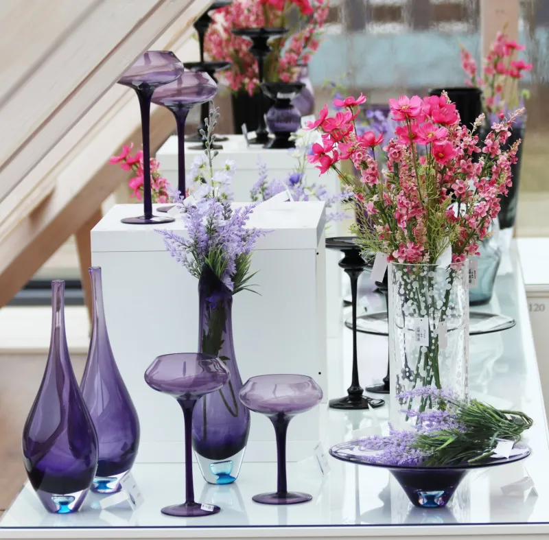 Kerzenhalter^Amara Design Kerzenhalter Kerzenständer Teelichthalter Sunstar Violett Glas 20 cm