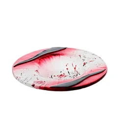 Kerzenhalter^Art Glass Kerzenhalter Kerzenteller Schälchen rund Deko Fusingglas weiß rot 16cm Handmade