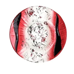 Kerzenhalter^Art Glass Kerzenhalter Kerzenteller Schälchen rund Deko Fusingglas weiß rot 16cm Handmade