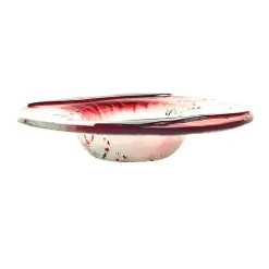 Kerzenhalter^Art Glass Kerzenhalter Kerzenteller Schälchen rund Deko Fusingglas weiß rot 16cm Handmade