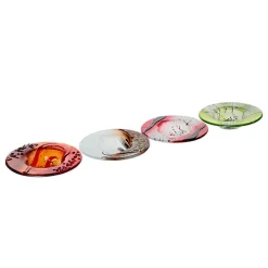 Kerzenhalter^Art Glass Kerzenhalter Kerzenteller Schälchen rund Deko Fusingglas weiß rot 16cm Handmade