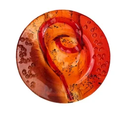 Kerzenhalter^Art Glass Kerzenhalter Kerzenteller Schälchen rund Deko Fusing Glas rot 16cm Handmade