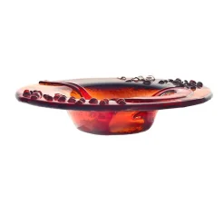 Kerzenhalter^Art Glass Kerzenhalter Kerzenteller Schälchen rund Deko Fusing Glas rot 16cm Handmade