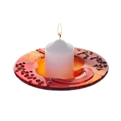 Kerzenhalter^Art Glass Kerzenhalter Kerzenteller Schälchen rund Deko Fusing Glas rot 16cm Handmade