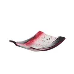 Valentienstag|Kerzenhalter^Art Glass Kerzenhalter Kerzenteller Wippe Tischdeko Fusing Glas weiß rot 12x14cm Handmade