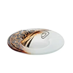 Kerzenhalter^Art Glass Kerzenhalter Kerzenteller Schälchen rund Deko Fusingglas weiß gold 16cm Handmade