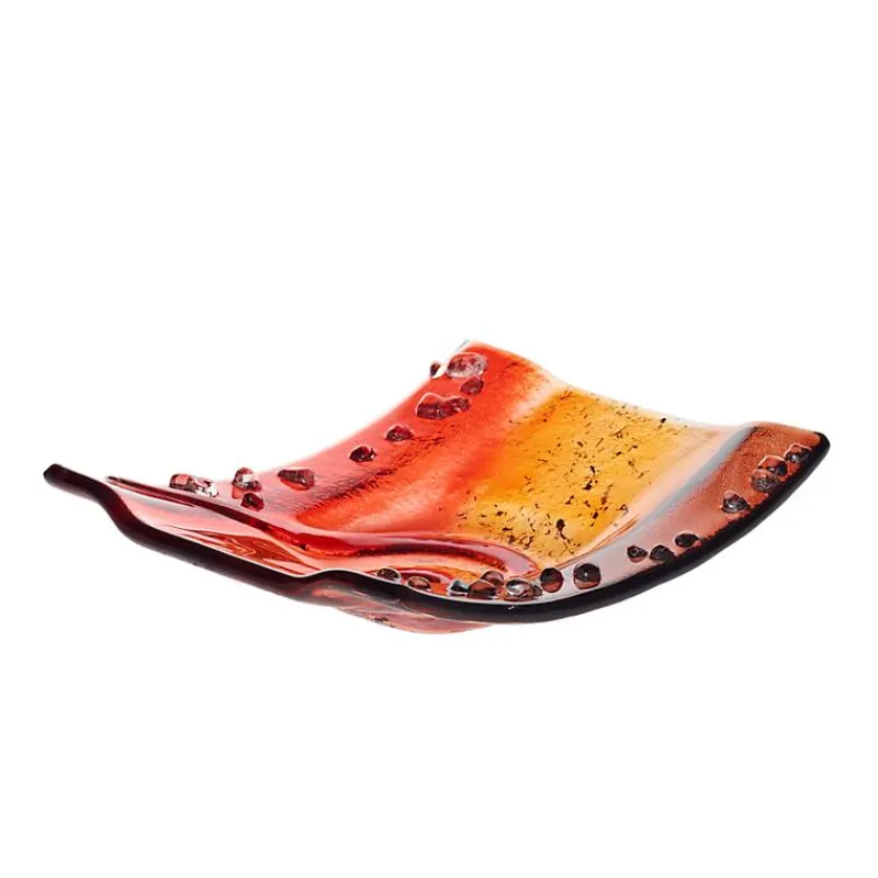 Frauen|Kerzenhalter^Art Glass Kerzenhalter Kerzenteller Wippe Tischdekoration Fusing Glas rot 12x14cm Handmade