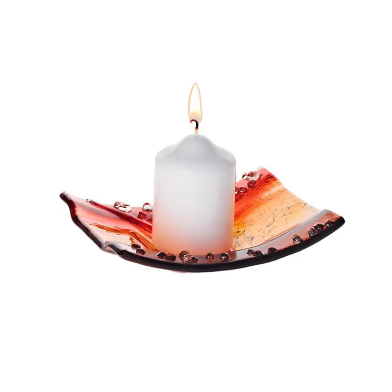 Frauen|Kerzenhalter^Art Glass Kerzenhalter Kerzenteller Wippe Tischdekoration Fusing Glas rot 12x14cm Handmade