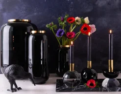 Kerzenhalter^Glaswaren sonstige Kerzenhalter Kugel Dioptrics Kristallglas schwarz/gold 13cm