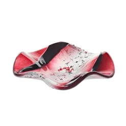 Valentienstag|Kerzenhalter^Art Glass Kerzenhalter Schale Teller Blüte gewellt Deko Fusingglas weiß rot 14cm Handmade