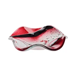 Valentienstag|Kerzenhalter^Art Glass Kerzenhalter Schale Teller Blüte gewellt Deko Fusingglas weiß rot 14cm Handmade