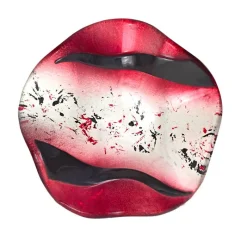 Valentienstag|Kerzenhalter^Art Glass Kerzenhalter Schale Teller Blüte gewellt Deko Fusingglas weiß rot 14cm Handmade