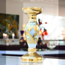 Kerzenhalter^Art Glass Kerzenhalter White Queen 21,5 cm, Weiß/Gold, aus Glas