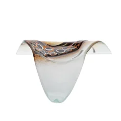 Kerzenhalter^Art Glass Kerzenteller Teelichthalter Pizza Tischdeko Fusing Glas weiß gold 22cm Handmade