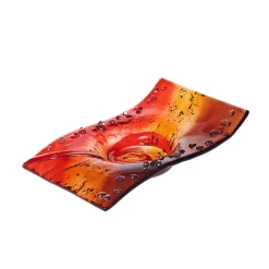 Kerzenhalter^Art Glass Kerzenteller Welle Kerzenhalter Schale Fusing Glas rot orange 13x19cm Handmade