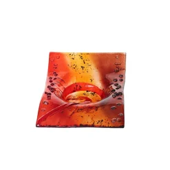 Kerzenhalter^Art Glass Kerzenteller Welle Kerzenhalter Schale Fusing Glas rot orange 13x19cm Handmade